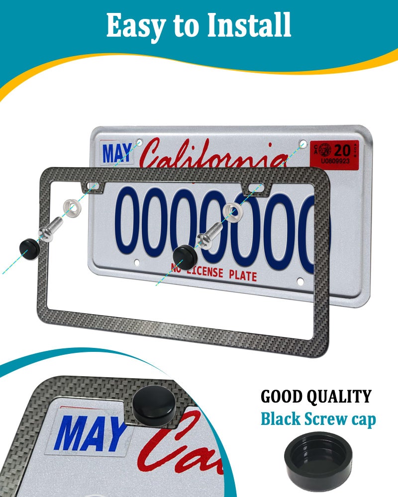 Aootf License Plate Frames Carbon Fiber- 2 Pack Black Aluminum Metal Car Tag Holders Printing Carbon Fiber Pattern & Screw Kits, Slim Standard Size for USA Car (2 Hole) - Image 4